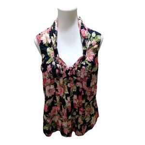 April Cornell Women's Size M Black Floral Blouse